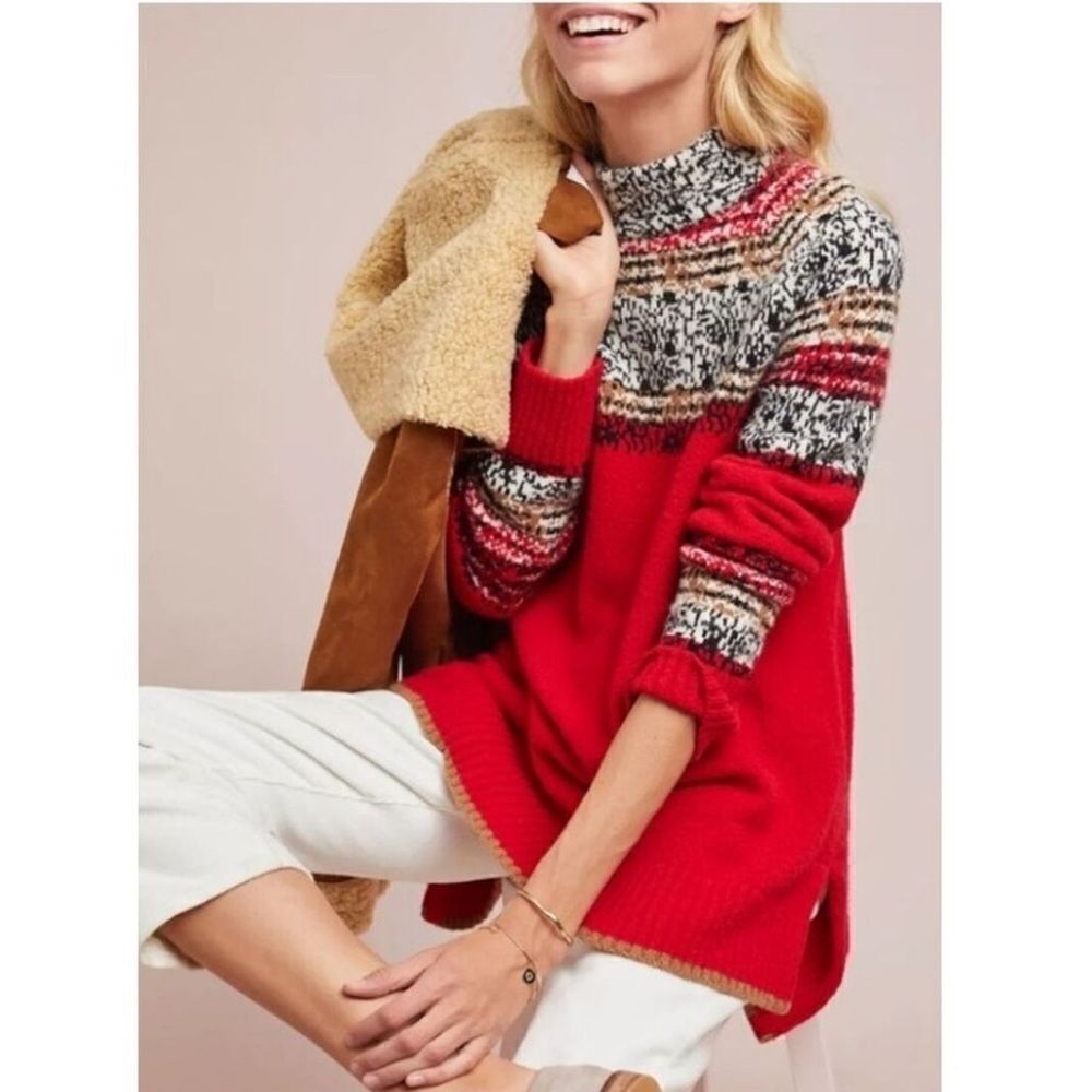 Anthropologie by MOTH NWOT red wool blend mock turtleneck seater - xs